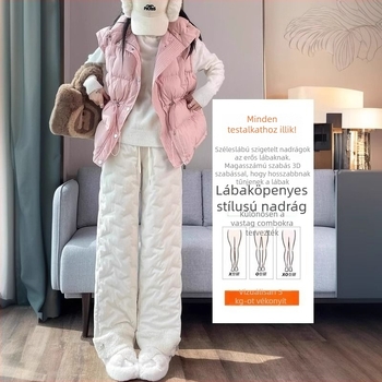 Női pamut nadrág magas derekú, egyenes szabású, Chenille anyag spandexszal, Nylon töltés, tavasz 2025