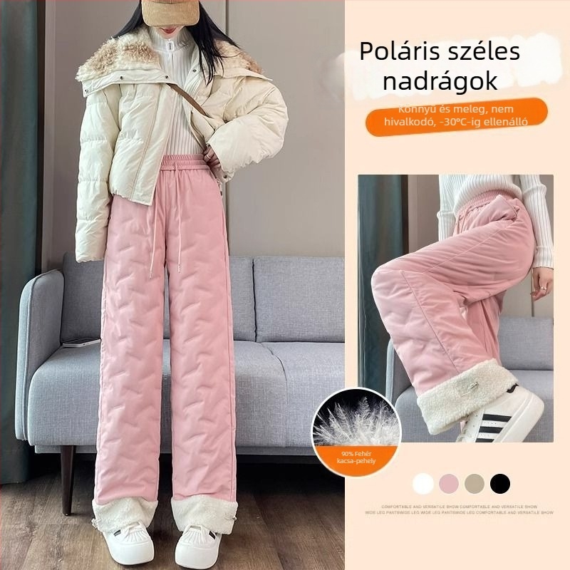 Női pamut nadrág magas derekú, egyenes szabású, Chenille anyag spandexszal, Nylon töltés, tavasz 2025