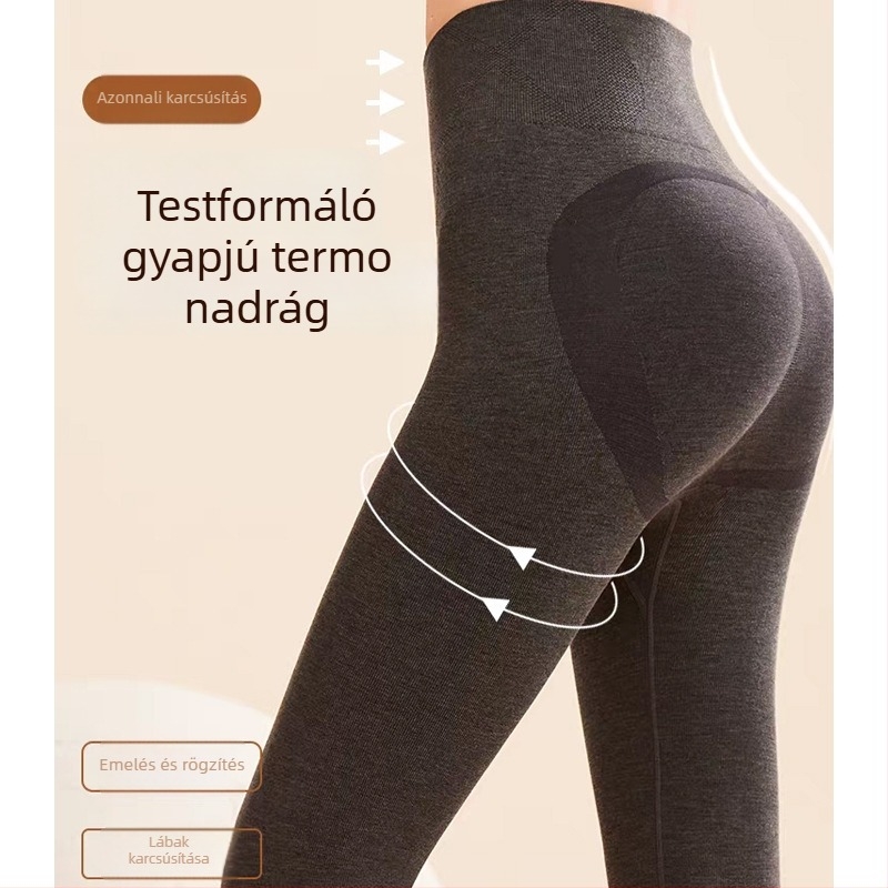 Női egyszínű termikus leggings, magas derékkal, testformázó fazon