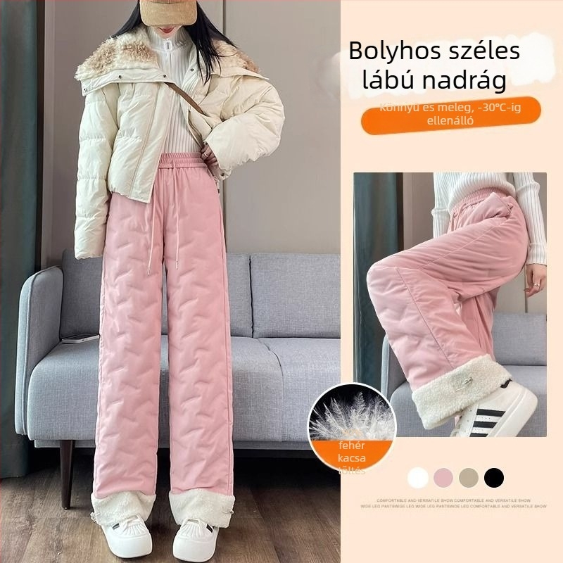 Női vastagított pehelynadrág - magas derék, egyenes szabás, chenille anyag spandexszel, töltet Nylon 70–80%, 2025 tavasz