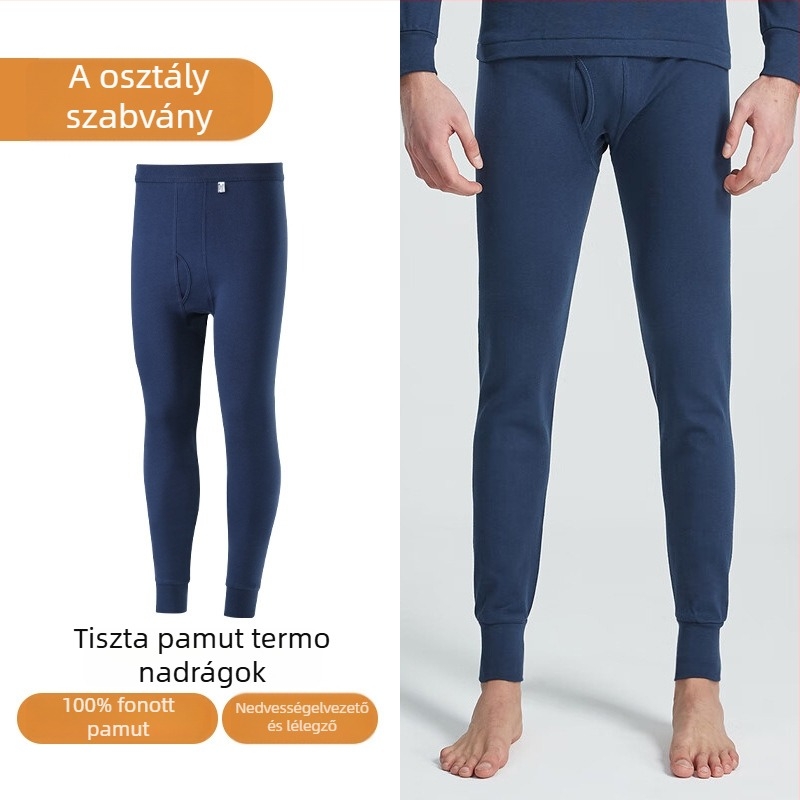 Férfiak számára 100% pamut termikus alsónadrág, magas derekú, 9/10 hossz, lélegző, melegen tart