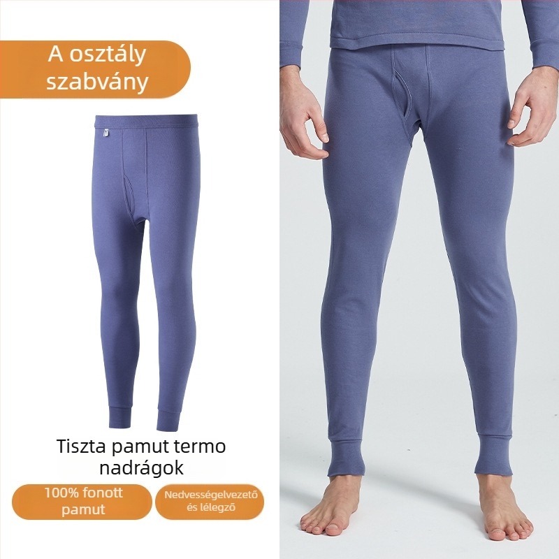 Férfiak számára 100% pamut termikus alsónadrág, magas derekú, 9/10 hossz, lélegző, melegen tart