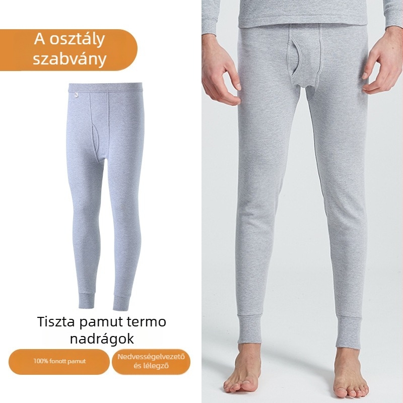 Férfiak számára 100% pamut termikus alsónadrág, magas derekú, 9/10 hossz, lélegző, melegen tart