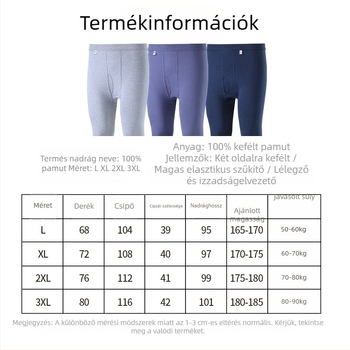 Férfi 100% pamut termikus nadrág, magas derekú, 9/10 hossz, 230 g, közepes vastagság