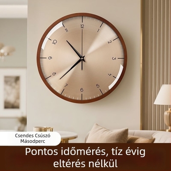 Diófából készült falióra – csendes, lyukasztás nélküli, kvarc mechanizmus (Lisheng), elemes működés, kör alakú számlap, tömörfa számlap