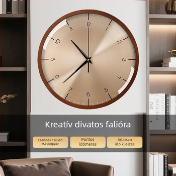 Diófából készült falióra – csendes, lyukasztás nélküli, kvarc mechanizmus (Lisheng), elemes működés, kör alakú számlap, tömörfa számlap