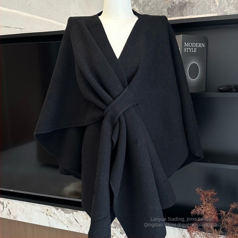 Női shawl cape stílusú kabát, nyúl szőrrel <30%> és spandex 30–50%, őszi 2025