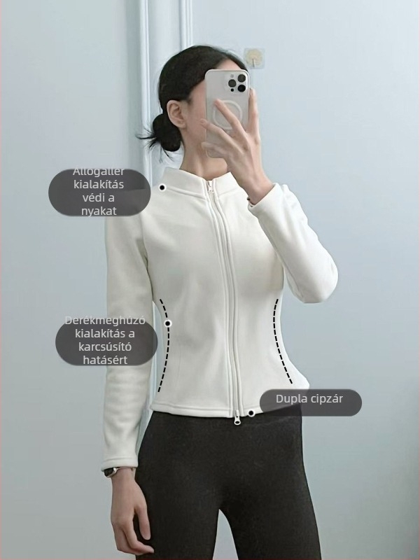 Női slim-fit fleece bélelt pulóverdzseki, dupla oldalú plüss, meleg őszi–téli 2025