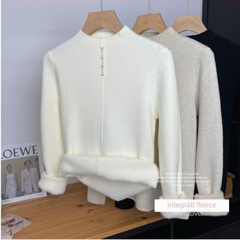 Női kötött pulóver ice silk anyagból, normál vastagság, fél garbónyak, hercegnő ujjak