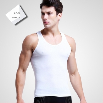 Férfi ujjatlan felső, 100% pamut, középtömegű anyag 161–180 g/m², kerek nyakú, egész évben viselhető