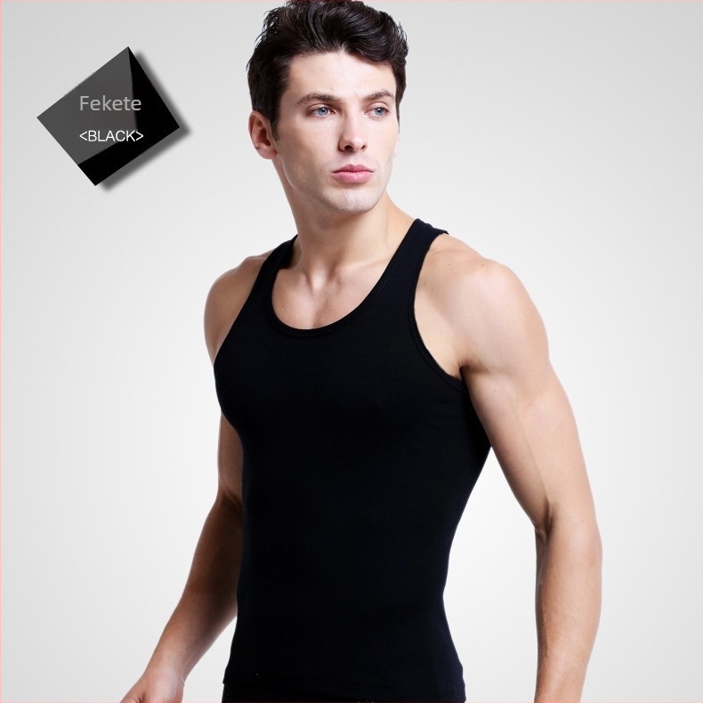 Férfi ujjatlan felső, 100% pamut, középtömegű anyag 161–180 g/m², kerek nyakú, egész évben viselhető