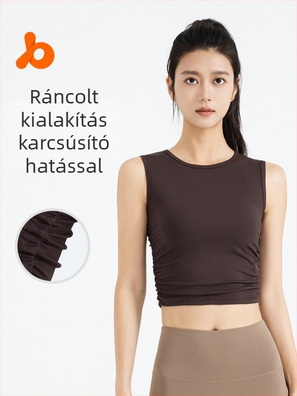 Női ujjatlan jóga top, karcsúsított szabás, gyorsan száradó anyag, poliészter-spandex keverék, 82,5% poliészter + 17,5% spandex, Nyár 2024