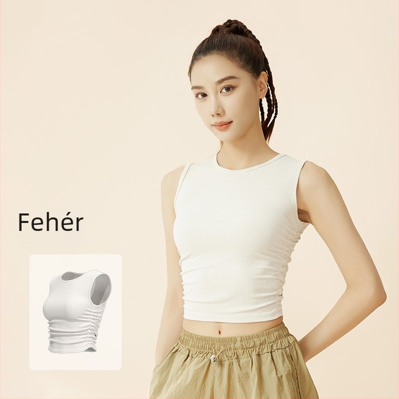 Női ujjatlan jóga top, karcsúsított szabás, gyorsan száradó anyag, poliészter-spandex keverék, 82,5% poliészter + 17,5% spandex, Nyár 2024