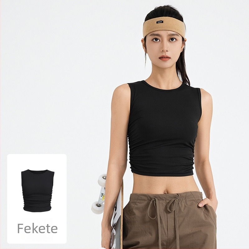 Női ujjatlan jóga top, karcsúsított szabás, gyorsan száradó anyag, poliészter-spandex keverék, 82,5% poliészter + 17,5% spandex, Nyár 2024