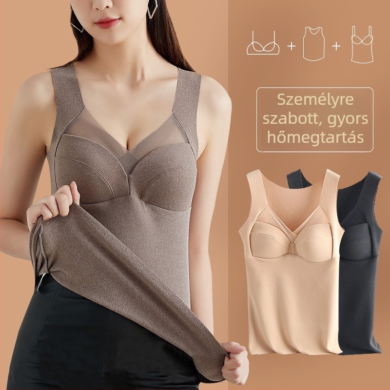 Női meleg mellény nylon anyagból, beépített melltartó-kupakkal, fleece bélés, V-nyakú, pulóver-stílus, egy rétegű