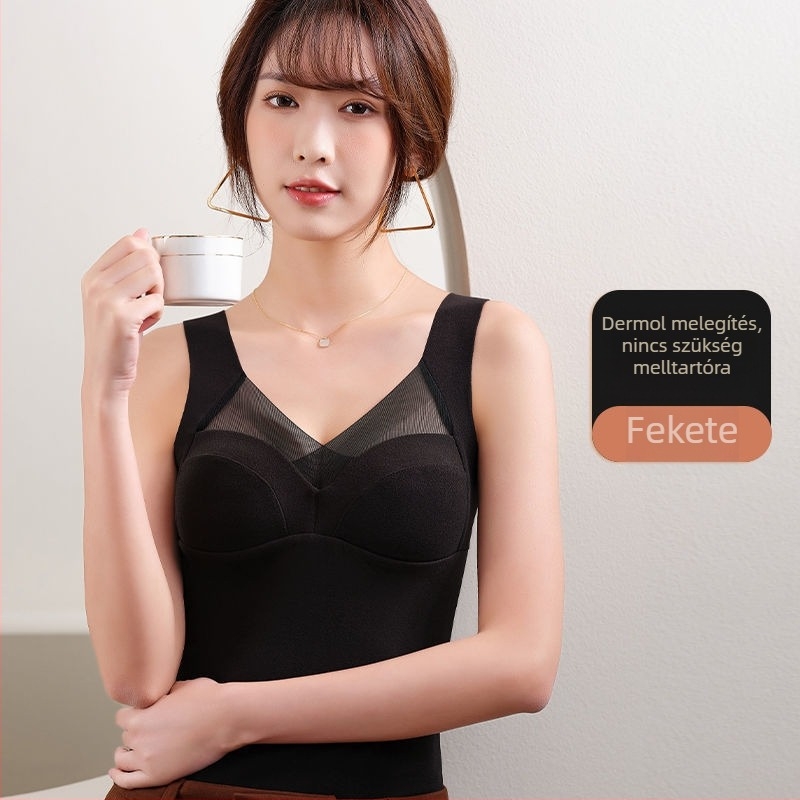 Női meleg mellény nylon anyagból, beépített melltartó-kupakkal, fleece bélés, V-nyakú, pulóver-stílus, egy rétegű