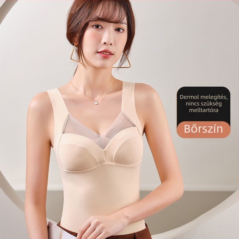 Női meleg mellény nylon anyagból, beépített melltartó-kupakkal, fleece bélés, V-nyakú, pulóver-stílus, egy rétegű