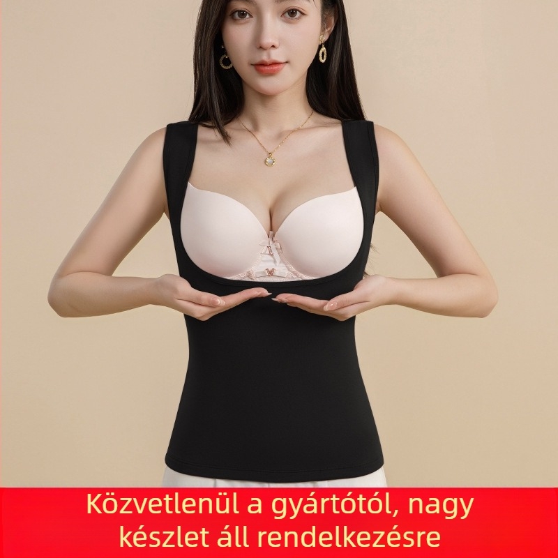 Női fleecével bélelt téli termos mellény szoptatáshoz, fekete alapréteg, alacsony kivágással