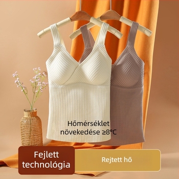 Női nejlonból készült termosz alapréteg felső, mellkas párnával, fleece-sel bélelt, dupla rétegű, U-nyakú kivágású, hordható külső ruházatként