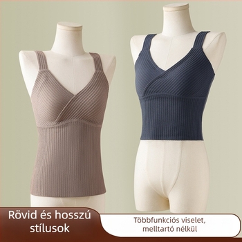 Női nejlonból készült termosz alapréteg felső, mellkas párnával, fleece-sel bélelt, dupla rétegű, U-nyakú kivágású, hordható külső ruházatként