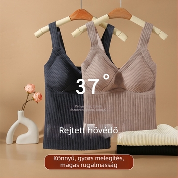 Női nejlonból készült termosz alapréteg felső, mellkas párnával, fleece-sel bélelt, dupla rétegű, U-nyakú kivágású, hordható külső ruházatként