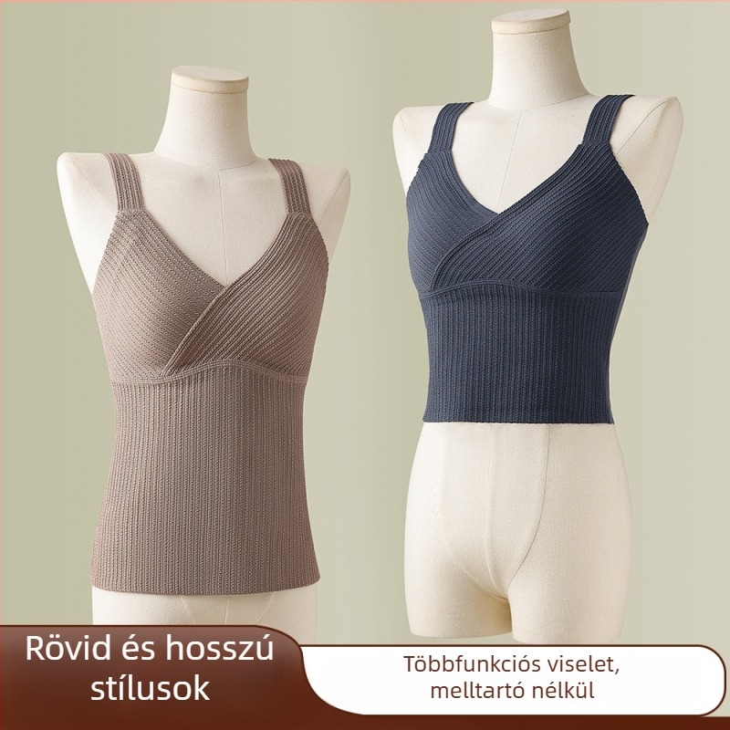 Női nejlonból készült termosz alapréteg felső, mellkas párnával, fleece-sel bélelt, dupla rétegű, U-nyakú kivágású, hordható külső ruházatként