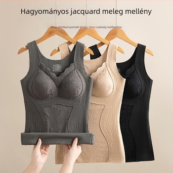 Női meleg mellény kínai stílusban, ősz-tél, kétoldalas bolyhos jacquard csipkével, karcsú termoalapréteg
