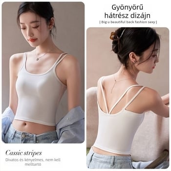 Zhao Lusi-stílusú fehér camisole beépített párnákkal, hátsó kivágású, vékony felső, belső és külső viselethez