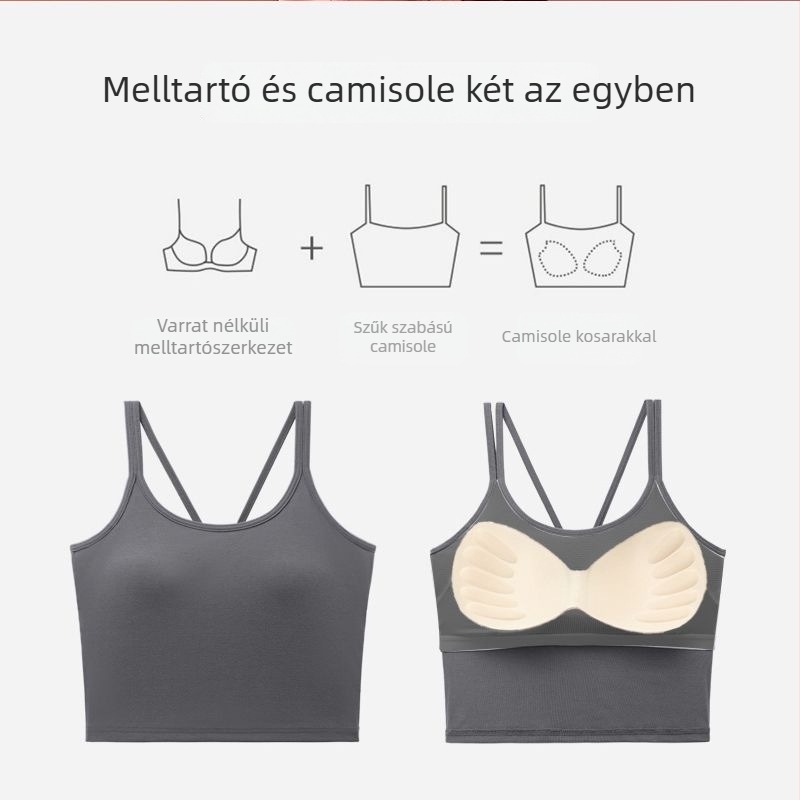 Zhao Lusi-stílusú fehér camisole beépített párnákkal, hátsó kivágású, vékony felső, belső és külső viselethez