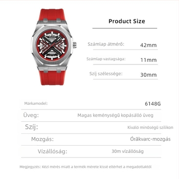 Wulishi 6148 Férfi sportos kvarc karóra, romb alakú számlap 42 mm, lumineszcens kijelző és naptár, vízálló 30 m