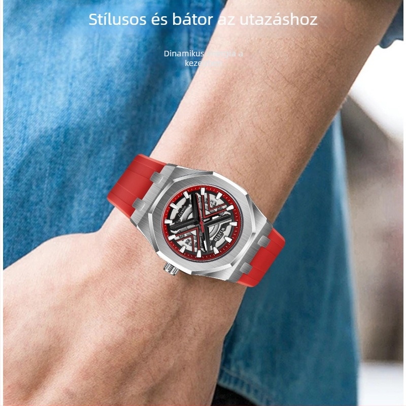 Wulishi 6148 Férfi sportos kvarc karóra, romb alakú számlap 42 mm, lumineszcens kijelző és naptár, vízálló 30 m