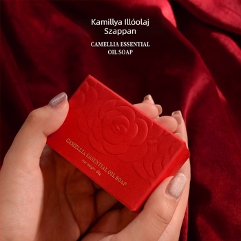 Kaméliás virág szappan dobozban; ajándéknak és esküvőkre alkalmas; magáncímkés lehetőség