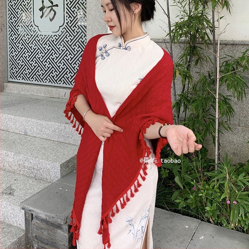 Női retro cheongsam stílusú sálkendős pulóver-kardigán — monokróm, tie-dye, minden szezonra, testreszabható