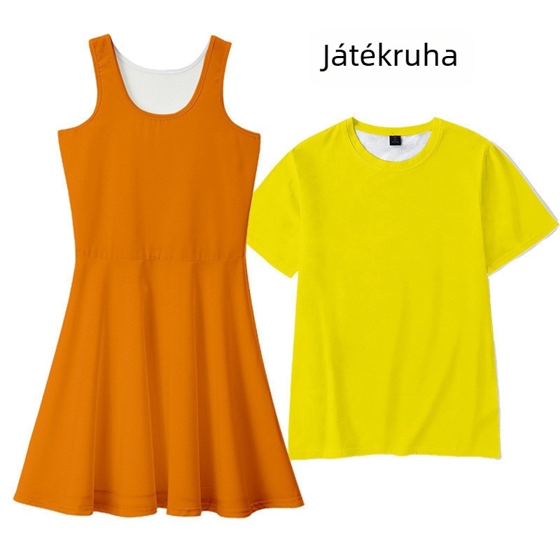 Bugesezhiyu ruha és rövid ujjú top készlet (Poliészter; Egységes minta; Hercegnő-stílus; A-vonalú szoknya; Mini hossz)