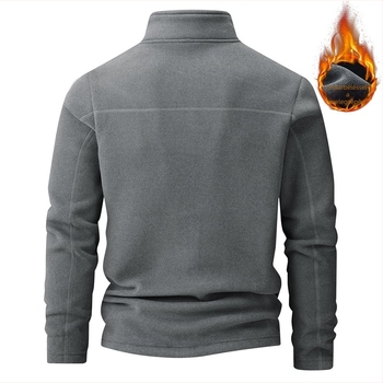 Férfi fleece-béléssel, vastag álló galléros fél-zip pulóver, mindennapi kényelmes viselet