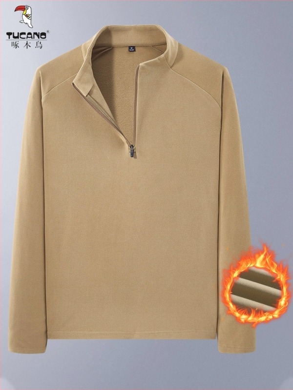 Woodpecker férfi galléros fleece pulóver, kétoldalas fleece, fél-zip, vastag, karcsú szabású, őszi-téli