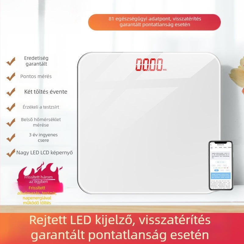 Otthoni elektronikus testsúlymérő, pontos és tartós, újratölthető, kompakt okos mérleg a testzsír mérésére