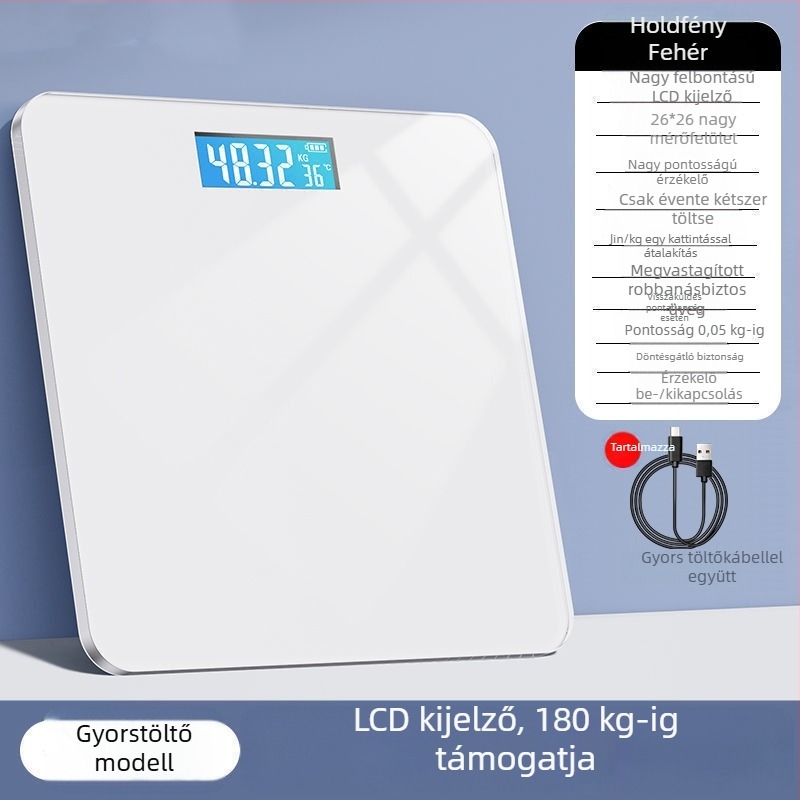 Otthoni elektronikus testsúlymérő, pontos és tartós, újratölthető, kompakt okos mérleg a testzsír mérésére