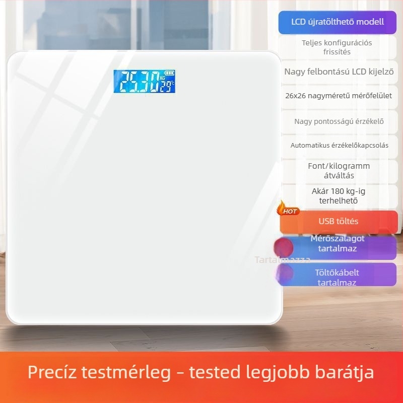 Otthoni elektronikus testsúlymérő, pontos és tartós, újratölthető, kompakt okos mérleg a testzsír mérésére