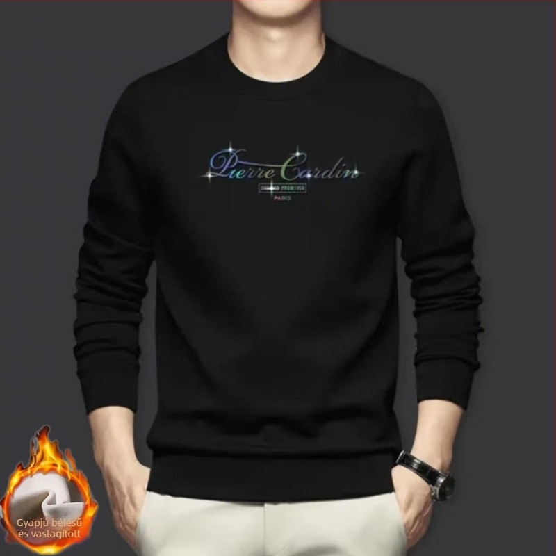 Prémium 100% pamut hosszú ujjú póló-sweater férfiaknak – tavasz-őszi, laza szabás, kerek nyak, alapdarab