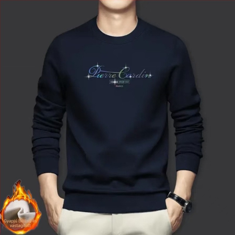 Prémium 100% pamut hosszú ujjú póló-sweater férfiaknak – tavasz-őszi, laza szabás, kerek nyak, alapdarab