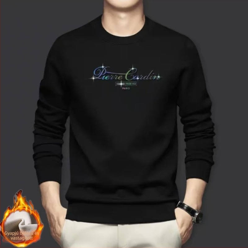 Prémium 100% pamut hosszú ujjú póló-sweater férfiaknak – tavasz-őszi, laza szabás, kerek nyak, alapdarab