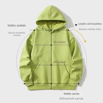 Kapucnis fleeces pulóver, laza szabású, 100% comb pamut, kerek nyakú, hosszú ujjú