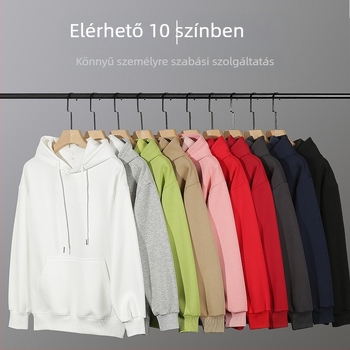 Kapucnis fleeces pulóver, laza szabású, 100% comb pamut, kerek nyakú, hosszú ujjú