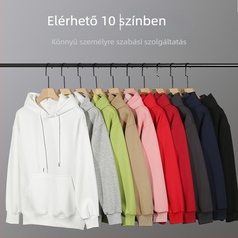 Kapucnis fleeces pulóver, laza szabású, 100% comb pamut, kerek nyakú, hosszú ujjú