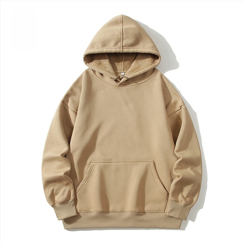 Kapucnis fleeces pulóver, laza szabású, 100% comb pamut, kerek nyakú, hosszú ujjú