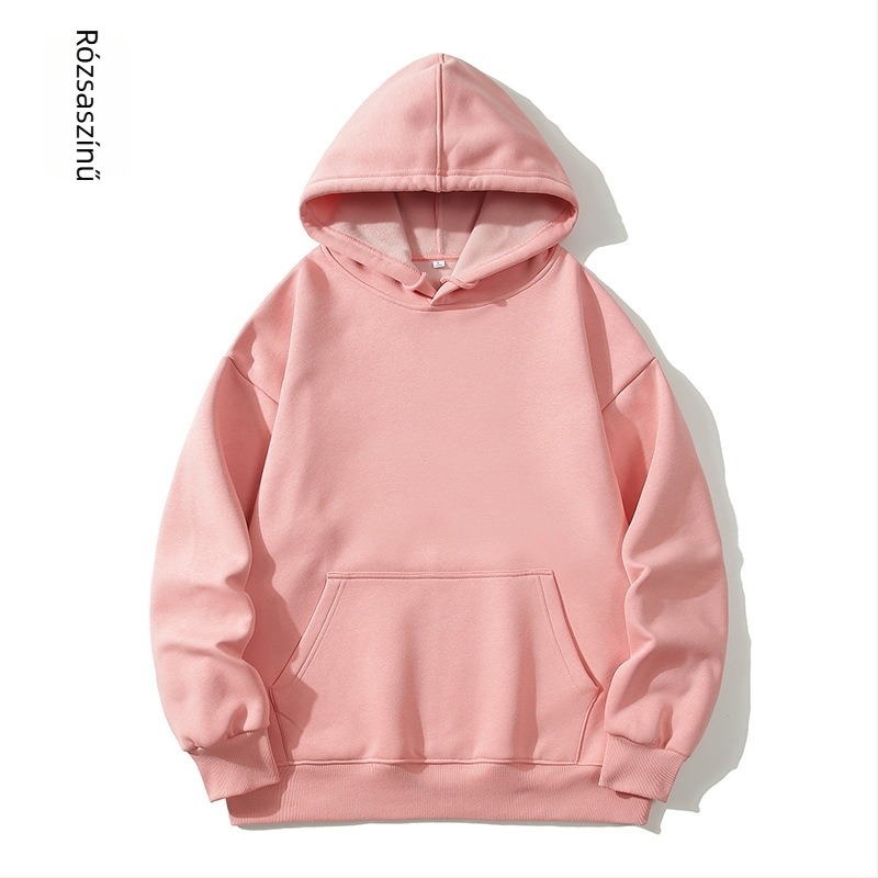 Kapucnis fleeces pulóver, laza szabású, 100% comb pamut, kerek nyakú, hosszú ujjú