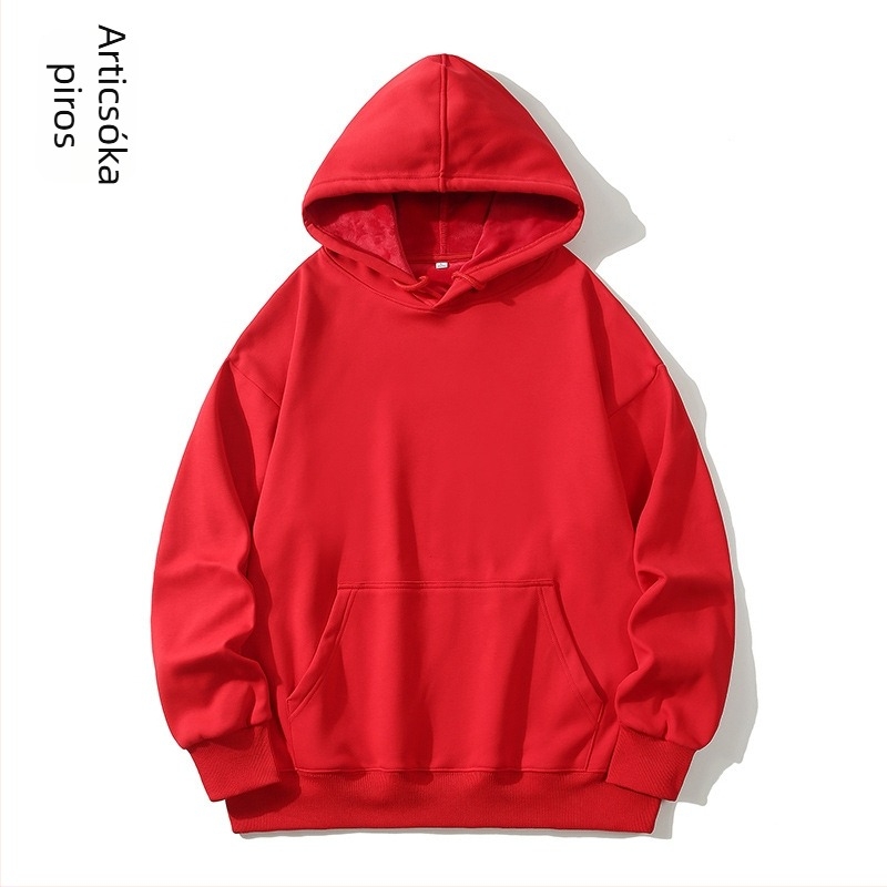 Kapucnis fleeces pulóver, laza szabású, 100% comb pamut, kerek nyakú, hosszú ujjú