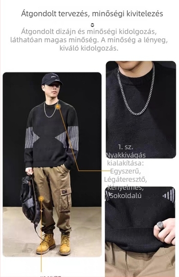 Férfi hosszú ujjú felső tavaszra-őszre, vastag patchwork felső, mindennapi viselet