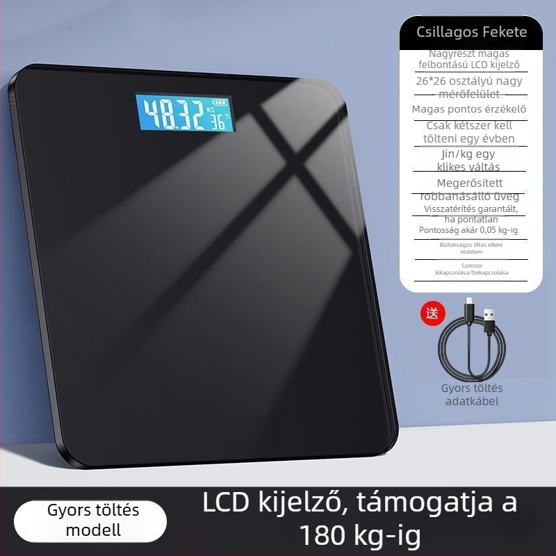 Testtömeg-kijelző testzsír monitorozással, újratölthető elektromos mérleg, egyszerű kialakítás felnőtteknek, maximális teherbírás 1